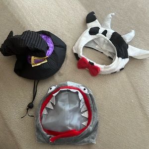 EUC Halloween Cat/Small Dog Witch Hat,Shark and Cow Costume Hats Set of 3